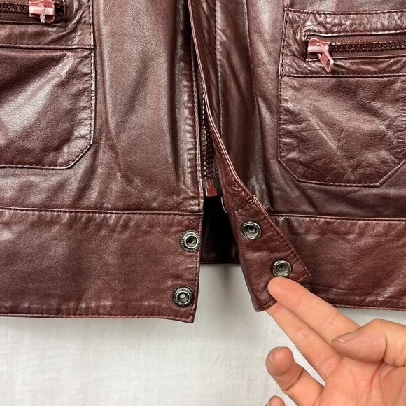 Vintage Fantastic International Leather Cargo Bomber Jacket Men L Aviator Cognac - Picture 5 of 16